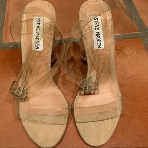 Steve Madden Cream Heels with Clear Straps Sz 6 1/2.